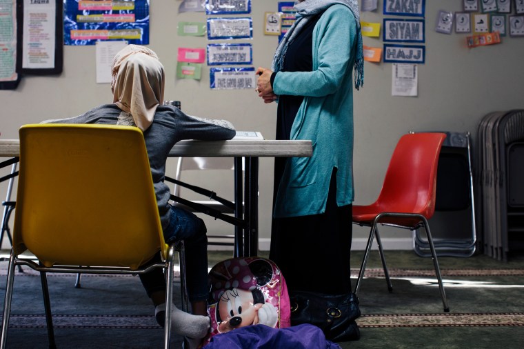 Sanaa Soliman teaches Sunday school at the Islamic Center of Fredericksburg on Dec. 20, 2015.