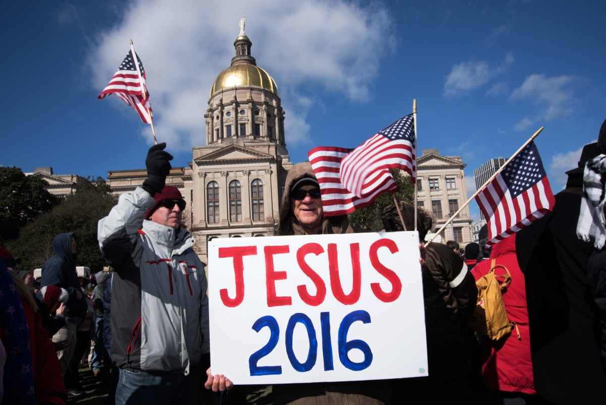 People attend a rally led by evangelist Franklin Graham in Atlanta on Feb. 10, 2016.