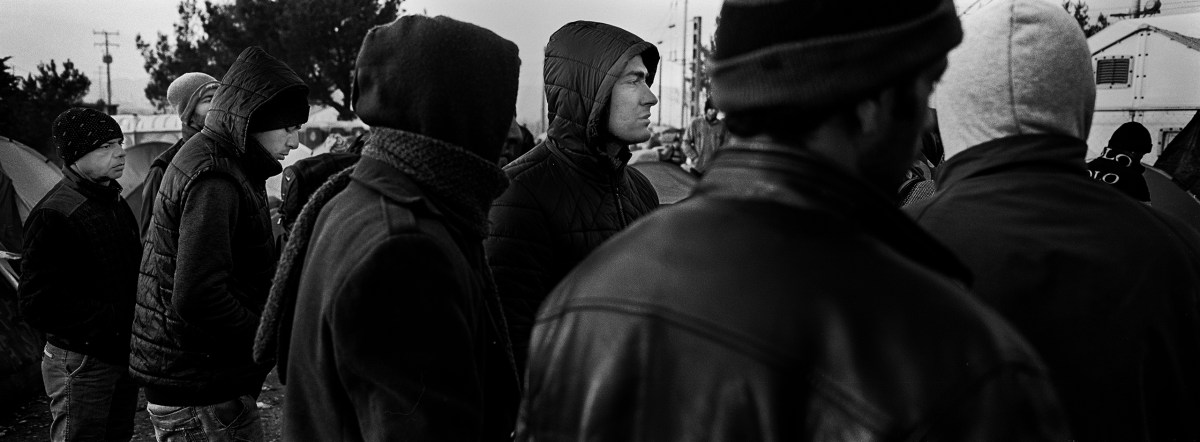 Refugees wait their turn before crossing the border from Greece to Macedonia, near the village of Idomeni.