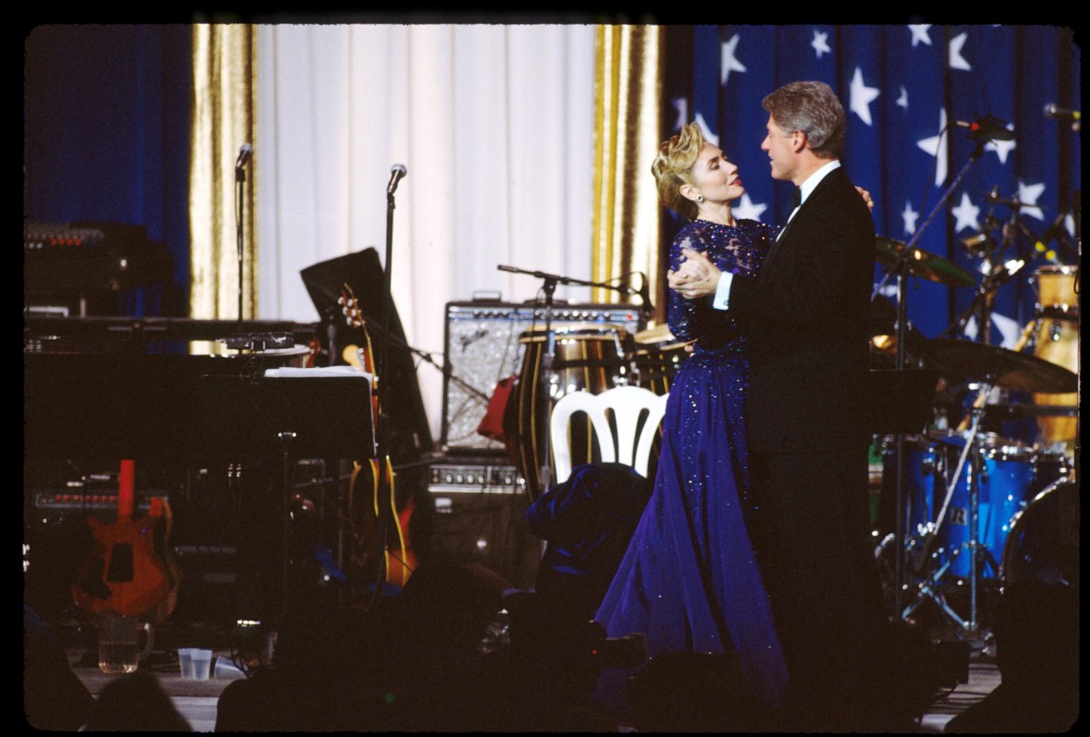 Bill and Hillary Clinton dance on stage at the inaugural ball, in Washington, on Jan. 20, 1993.