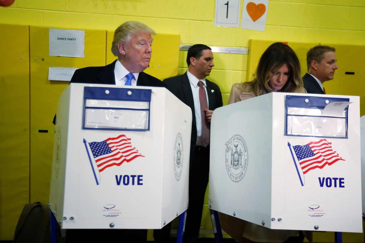 Donald Trump and his wife Melania Trump vote at PS 59 on Nov. 8, 2016, in New York.