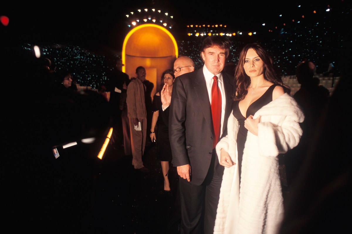 Donald Trump and Melania Knauss backstage at a Victoria Secret's fashion show in New York city on Nov. 14, 2002.