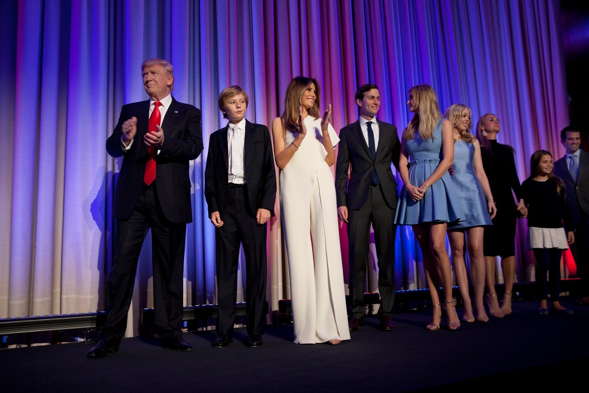 Donald Trump is joined onstage by his family at his election Victory Party in New YorkÃ¢Â€Â™s Manhattan borough, on Nov. 9, 2016.