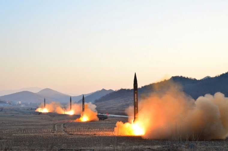 North Korea conducts a ballistic rocket-launching drill in an undated photo released MarchÃ‚ 7.