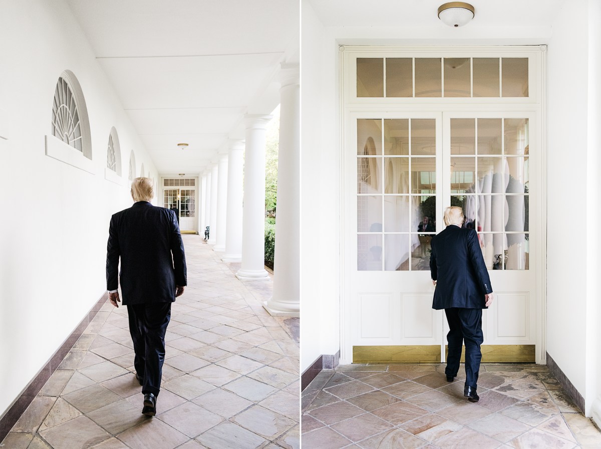 President Trump walking to the residence. Benjamin Rasmussen for TIME