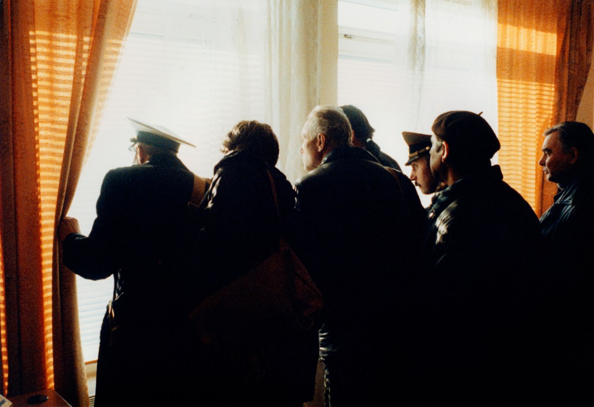 Russia, Moscow, people looking out of window, side view. Stanley Greene—NOOR