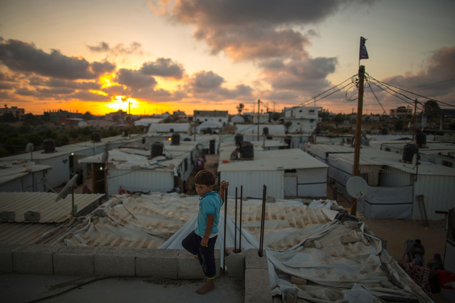 General view for the Cravans community in Khuzaa, east of Khan Yunis, in the southern Gaza Strip where people live in a critical situation since they were displaced after the Israeli military offensive over Gaza last summer on July 6, 2015.