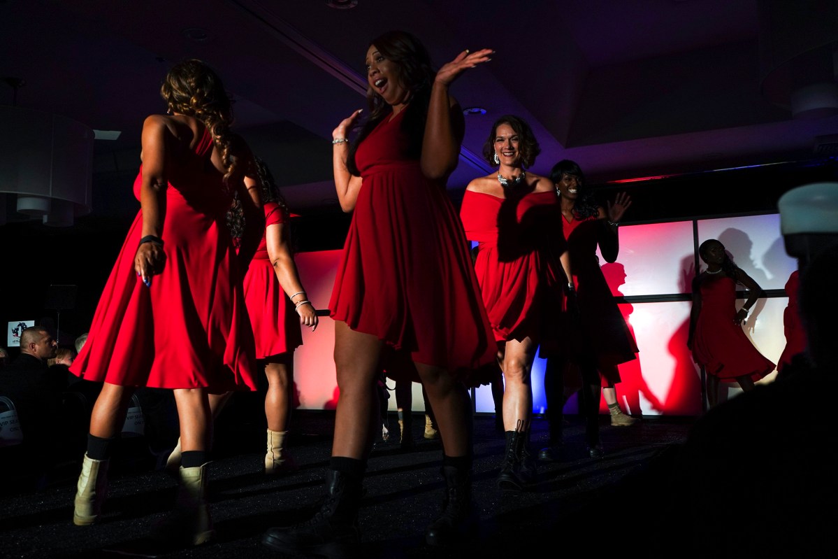 2017. Washington DC. USA. Introduction of the finalists during the 2017 Ms. Veteran America pageant in Washington DC. Ms. Veteran America is a pageant for active duty and retired female members of the armed forces. Part beauty pageant, part talent competition, part test of strength and commitment, the event raises funds for Final Salute, an organization providing housing and support for homeless women veterans and their children. Some of the participants danced and some sang, but many gave testimonials of sexual assault, PTSD and homelessness. Lindsay Gutierrez won the 2017 competition. The keynote speaker was the original "Daisy Duke", Catherine Bach.