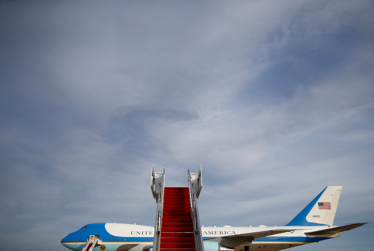 Air Force One is seen before U.S. President Donald Trump boards as he departs for West Palm Beach, Florida, from Joint Base Andrews