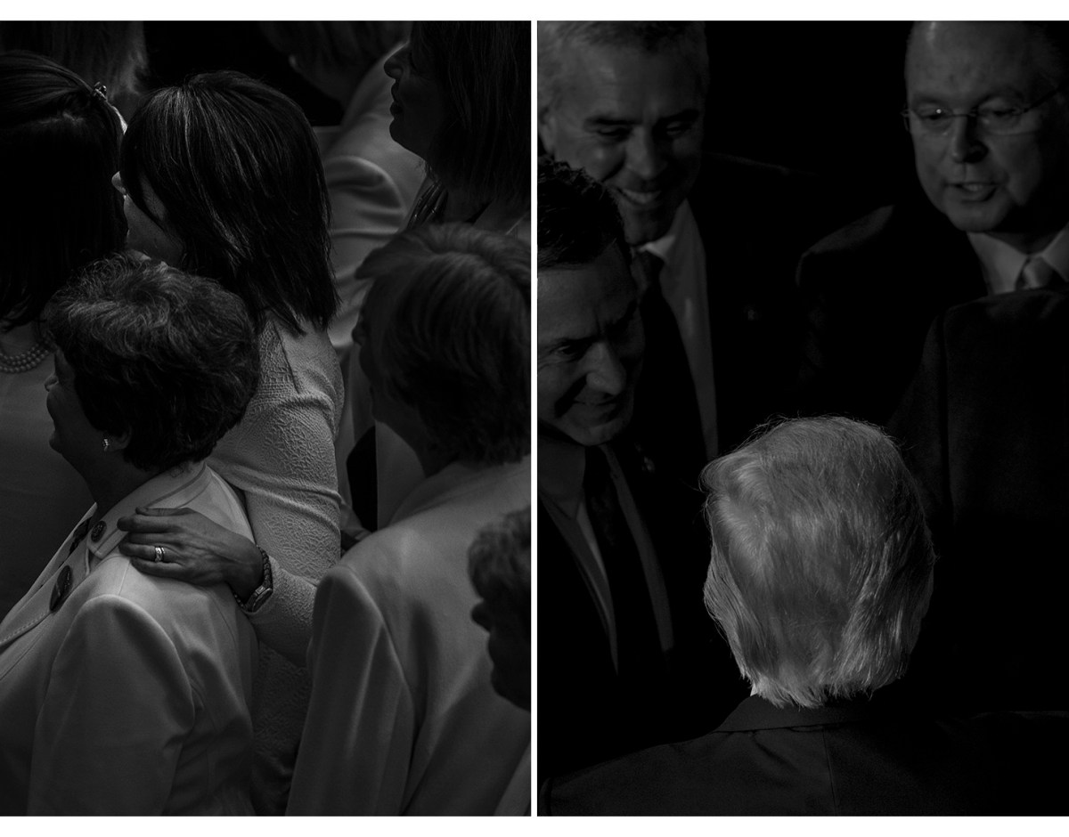 Democratic female legislatures dressed in all white silently protest women's rights during President Trump's address during the Joint Session of Congress at the Capitol in Washington, D.C. on Feb. 28, 2017.